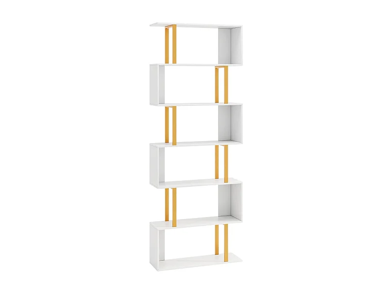 Bibliothèque Géométrique à 6 Niveaux Etagère en Forme de ‘S' de 189 cm Cadre en Métal Etagère de Rangement Blanc