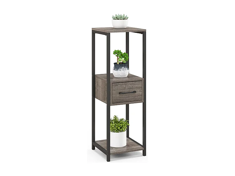 3 Etagen Metall Pflanzenständer Blumenständer mit Schublade 30,5 x 30,5 x 92 cm Grau (1 Pack)