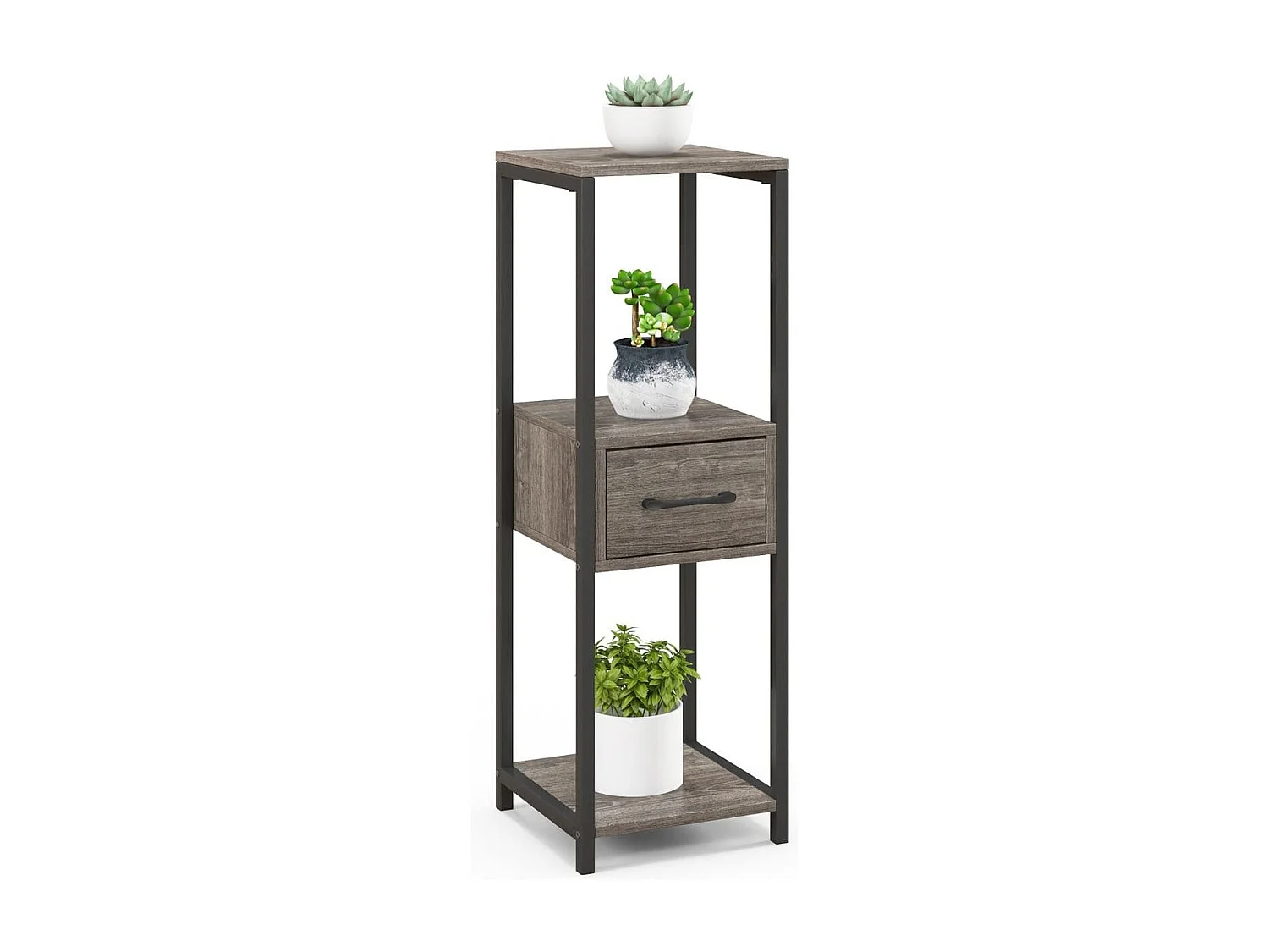 3 Etagen Metall Pflanzenständer Blumenständer mit Schublade 30,5 x 30,5 x 92 cm Grau (1 Pack)