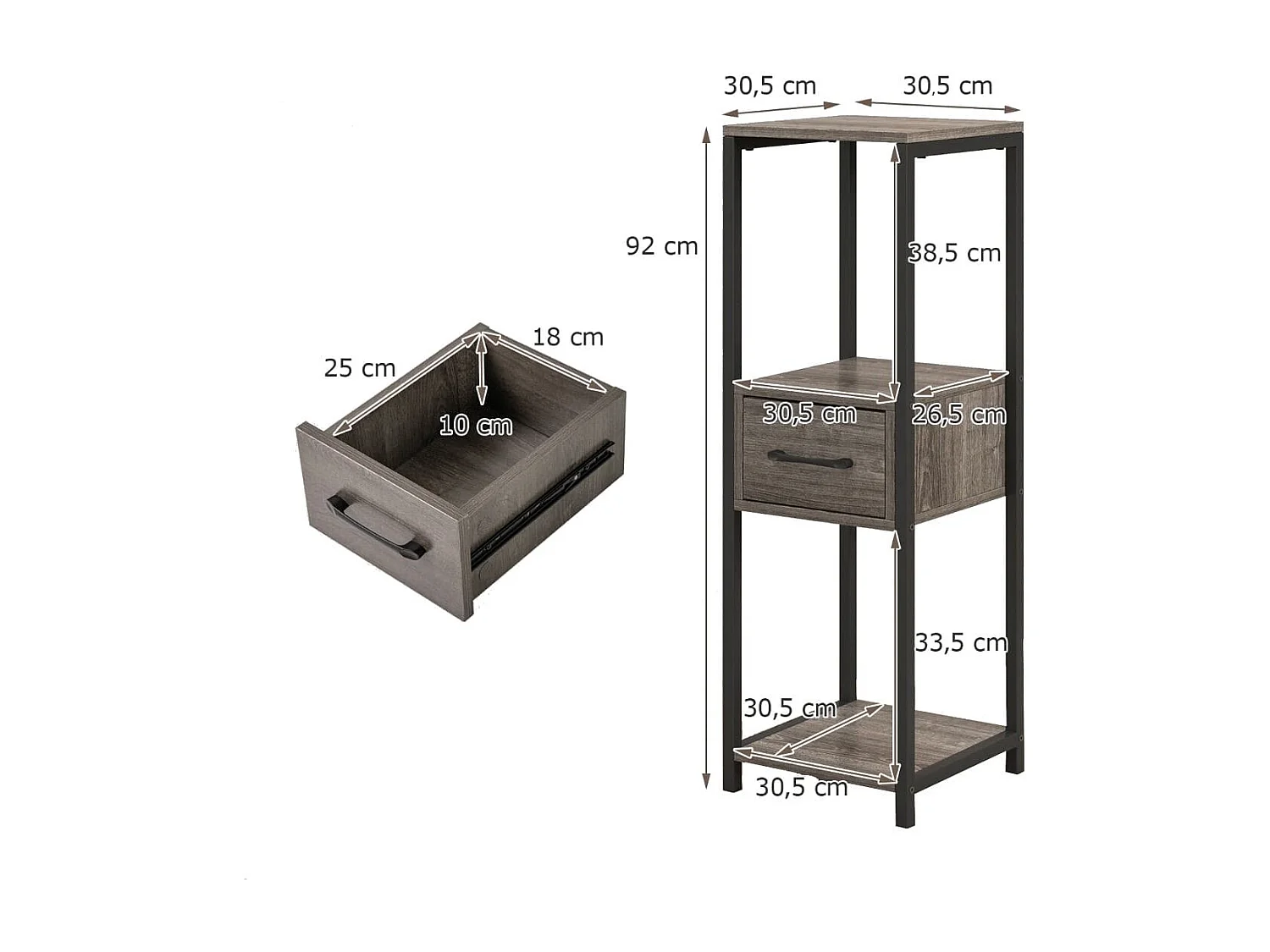 3 Etagen Metall Pflanzenständer Blumenständer mit Schublade 30,5 x 30,5 x 92 cm Grau (1 Pack)