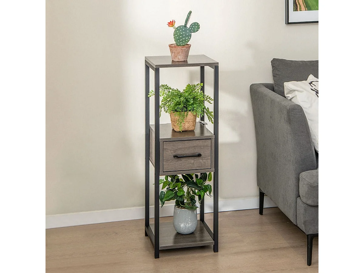 3 Etagen Metall Pflanzenständer Blumenständer mit Schublade 30,5 x 30,5 x 92 cm Grau (1 Pack)