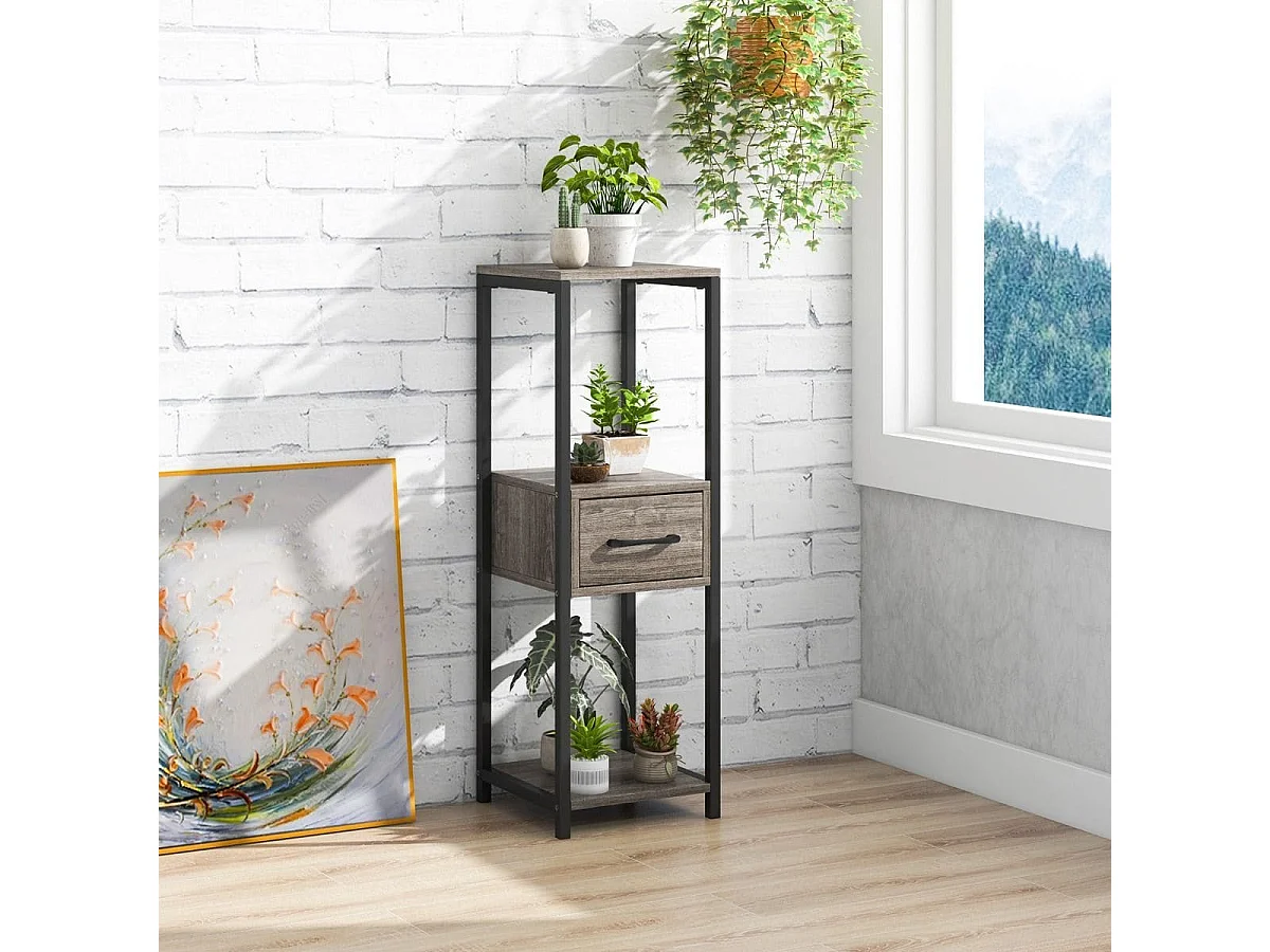 3 Etagen Metall Pflanzenständer Blumenständer mit Schublade 30,5 x 30,5 x 92 cm Grau (1 Pack)