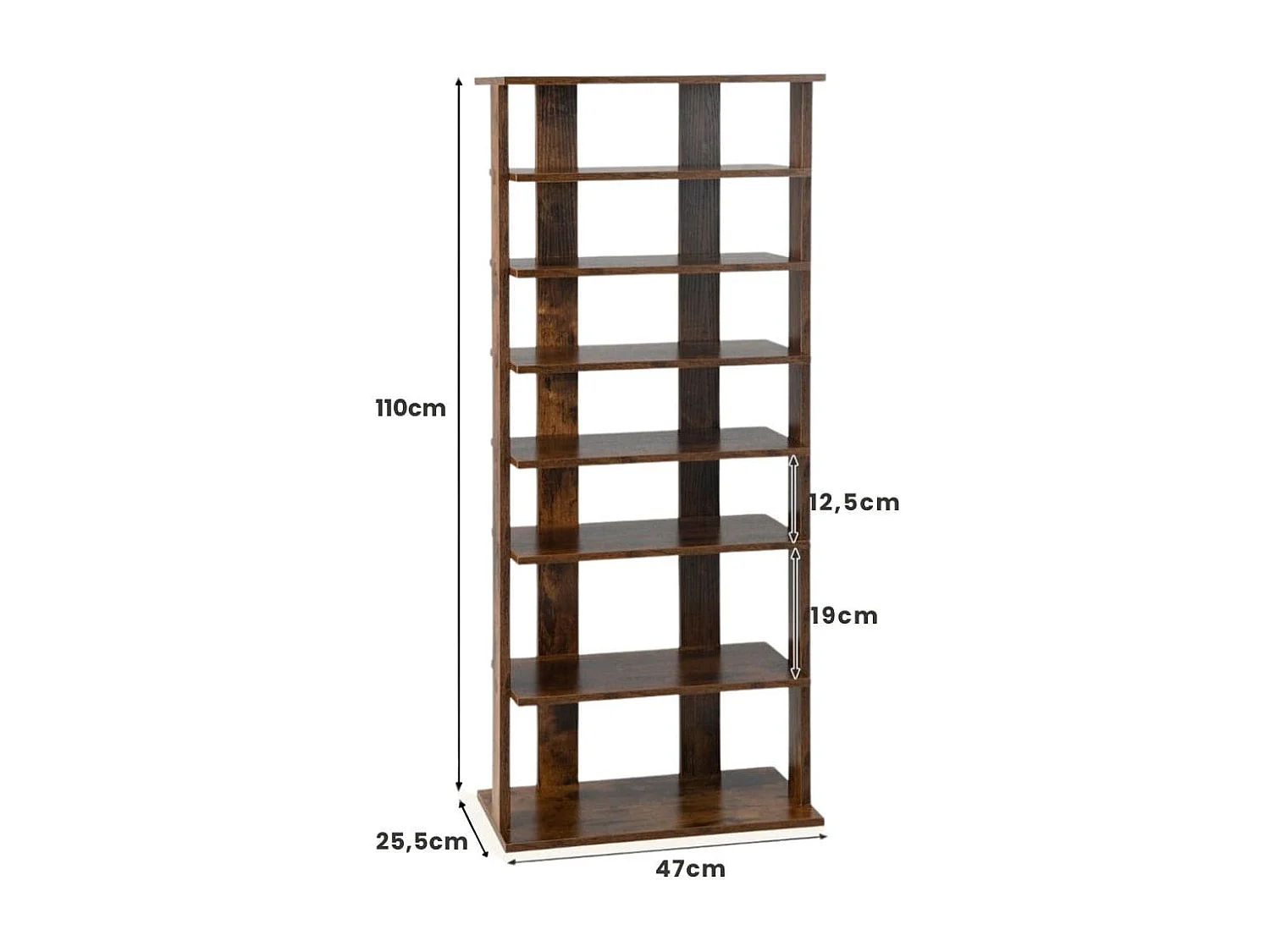 Höheverstellbarer 8 stufiger Schuhständer aus Holz Schuhregal Freistehender Eckregal Braun