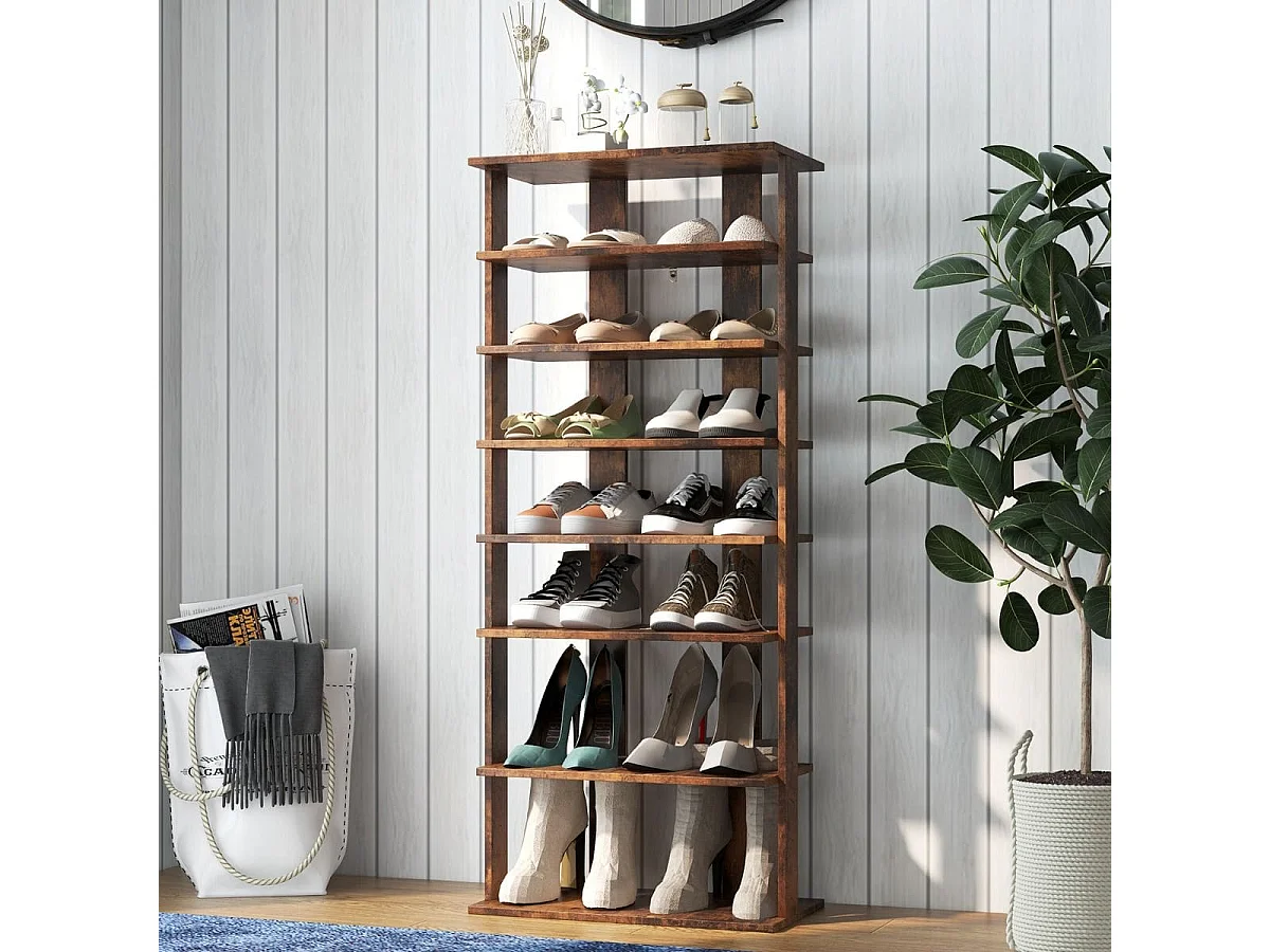 Höheverstellbarer 8 stufiger Schuhständer aus Holz Schuhregal Freistehender Eckregal Braun