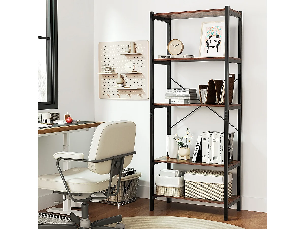 5 stufiges Bücherregal Standregal industriell aus Holz mit Metallrahmen 66 x 34 x 161 cm