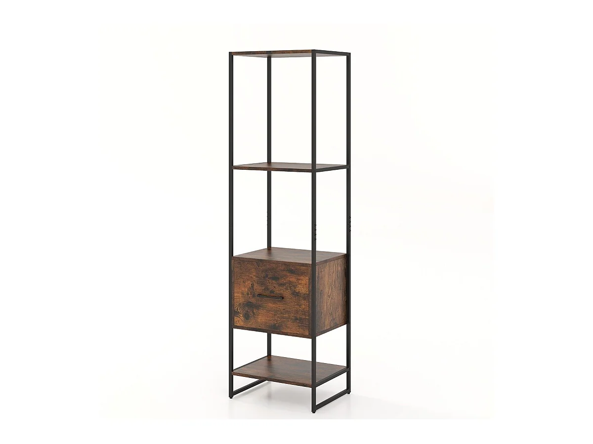 5-stöckiges Bücherregal mit Schublade & Metallrahmen Bücherschrank Modern Standregal Braun