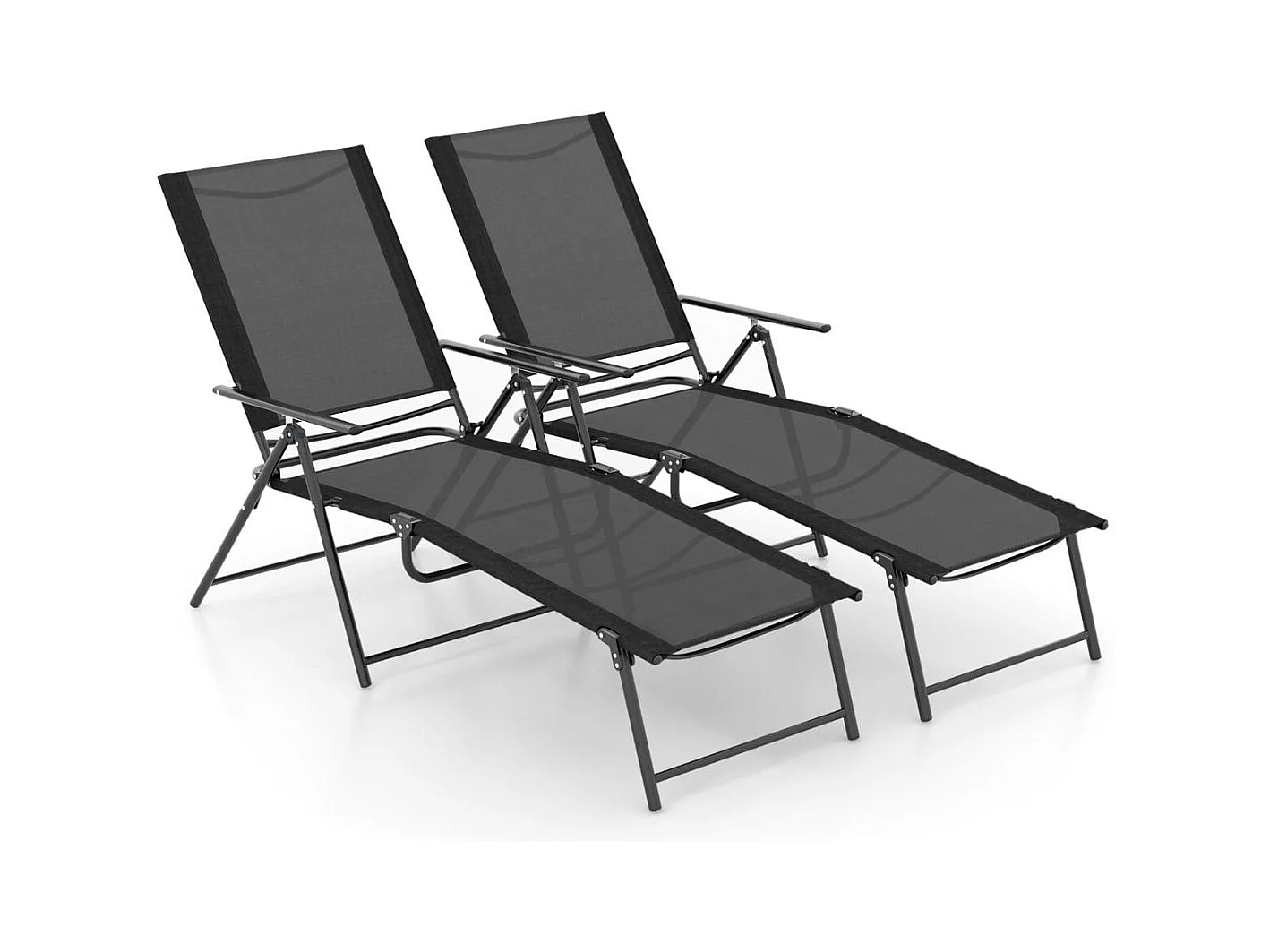 2er Set Sonnenliege klappbar Gartenliege mit verstellbarer Rückenlehne Schwarz