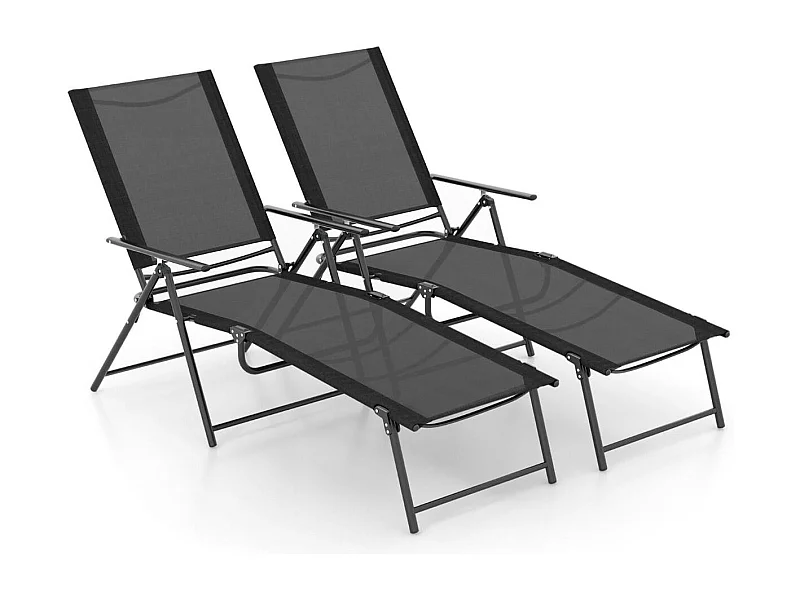 Sedie a sdraio pieghevoli per giardino, Set di 2 sedie reclinabili da esterno con schienale a 6 livelli Nero