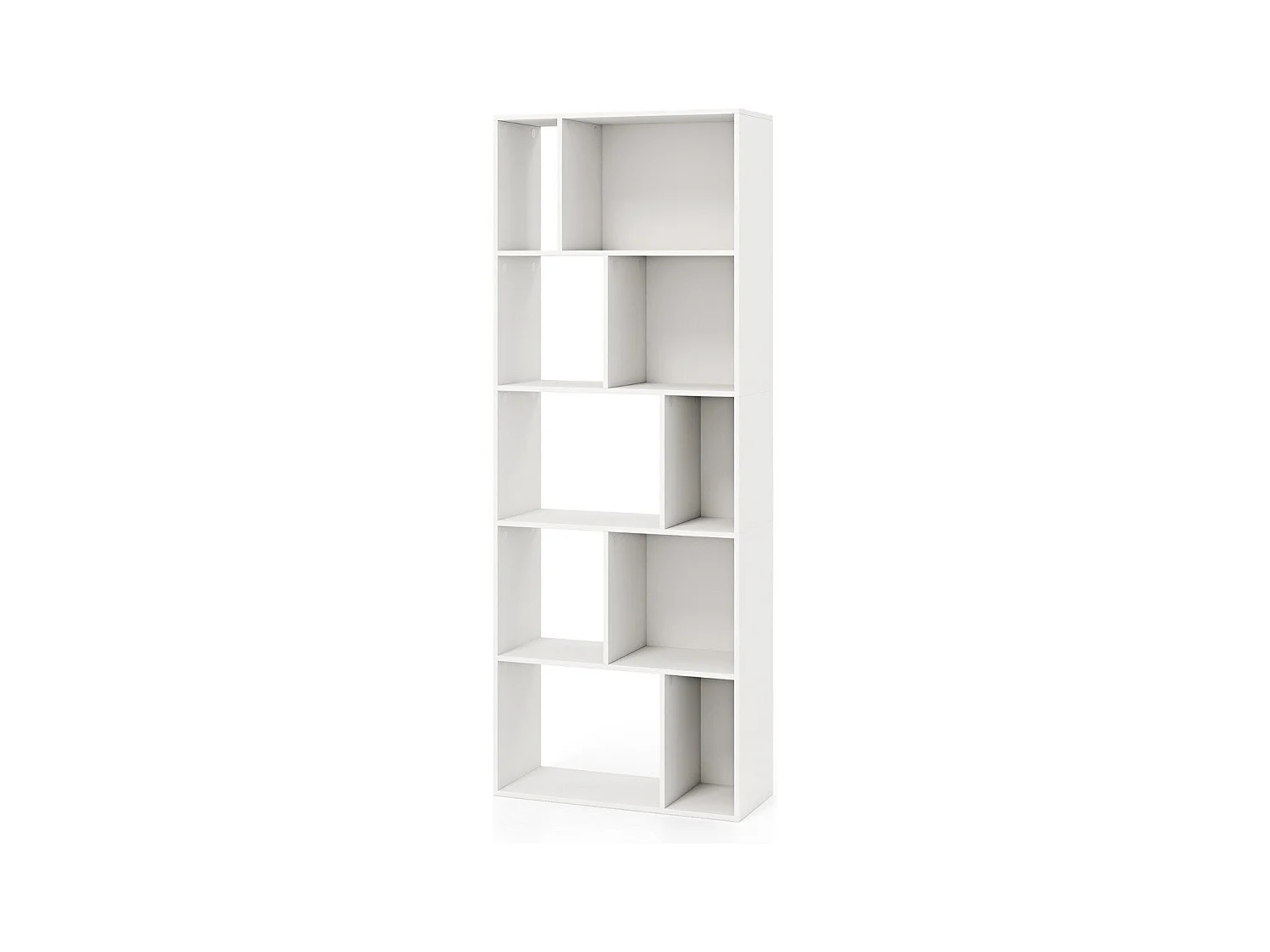 Bibliothèque à 5 Niveaux Etagère de Rangement en Bois avec 10 Compartiments Séparateur de Pièce au Sol Blanc