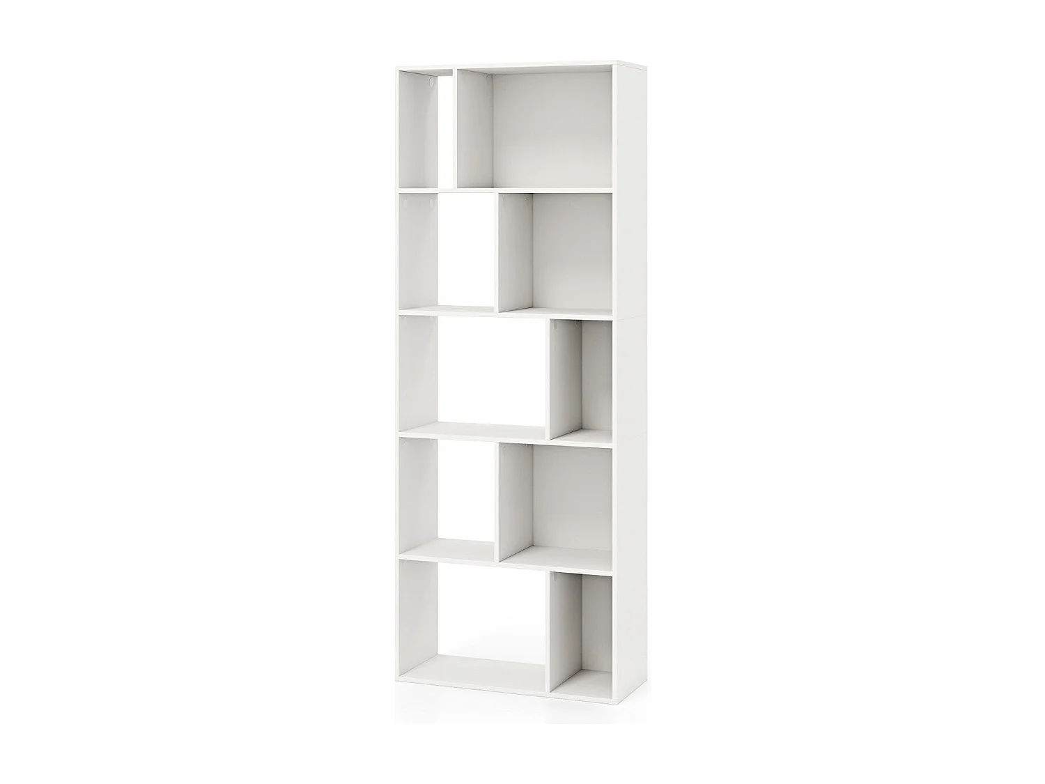 Libreria a 5 piani in legno con 10 scomparti, Scaffale di stoccaggio autoportante per studio e soggiorno Bianco