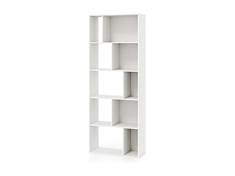 Libreria a 5 piani in legno con 10 scomparti, Scaffale di stoccaggio autoportante per studio e soggiorno Bianco
