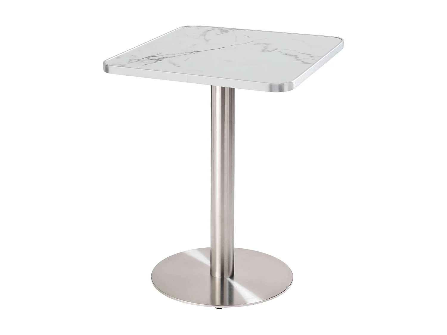 Table à manger 60 x 60cm pied argent et revêtement marbre blanc/argent