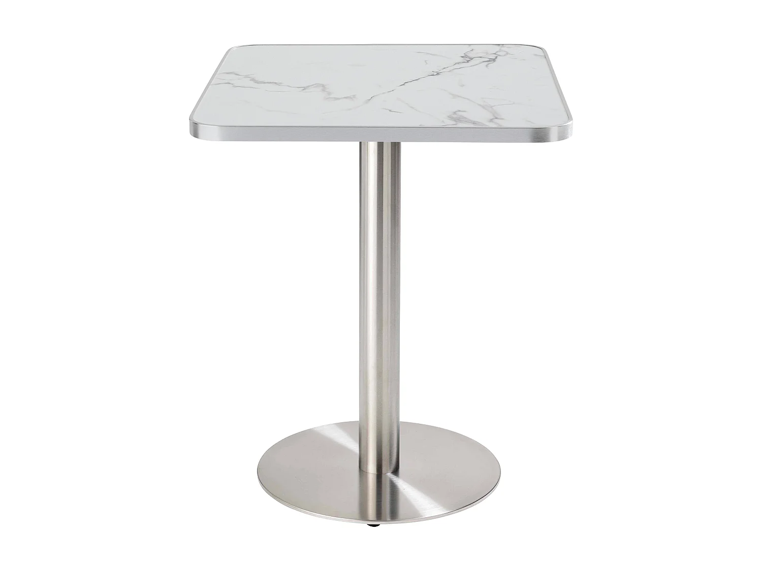 Table à manger 60 x 60cm pied argent et revêtement marbre blanc/argent