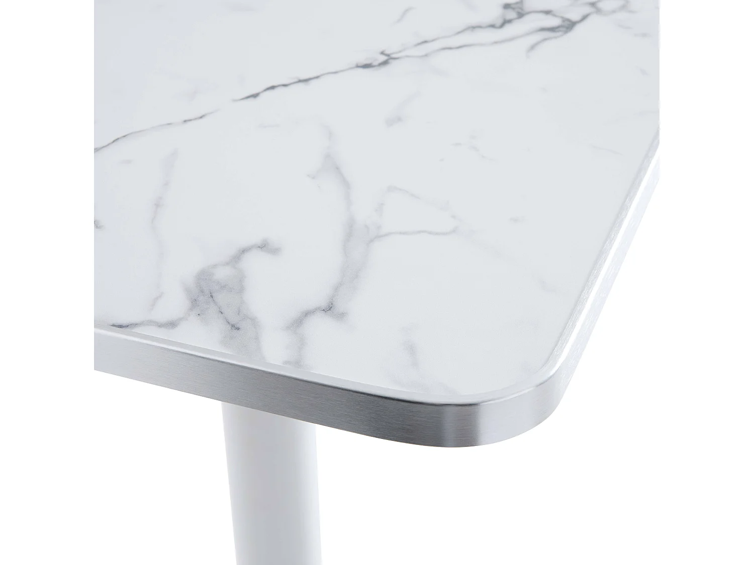 Table à manger 60 x 60cm pied argent et revêtement marbre blanc/argent