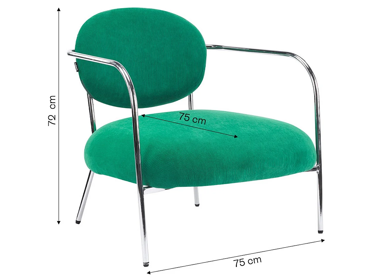 Fauteuil en velours côtelé vert électrique et piètement chromé - Léon