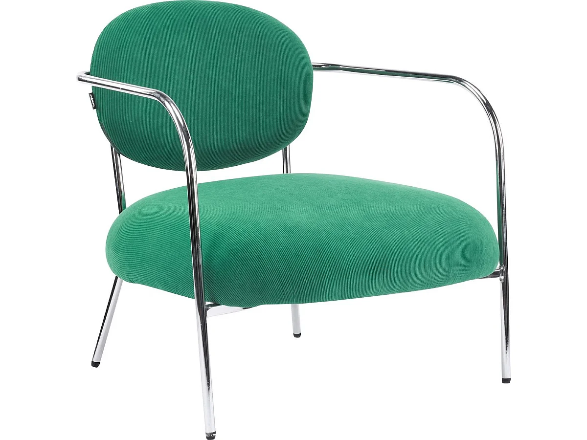 Fauteuil en velours côtelé vert électrique et piètement chromé - Léon