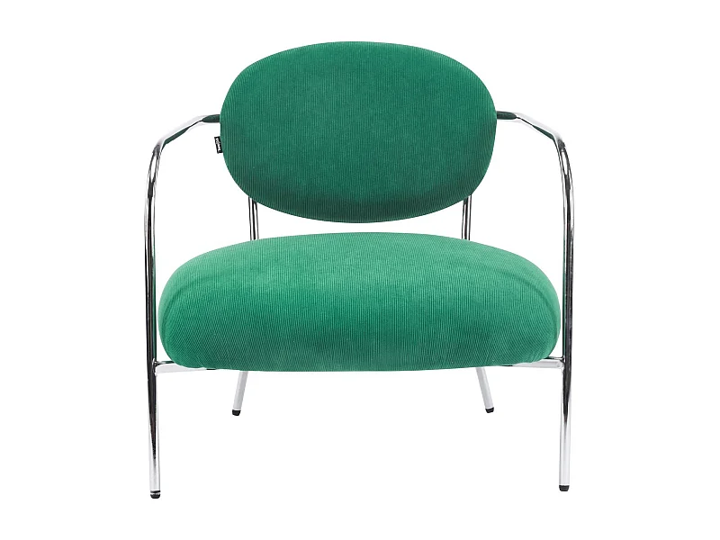 Fauteuil en velours côtelé vert électrique et piètement chromé - Léon