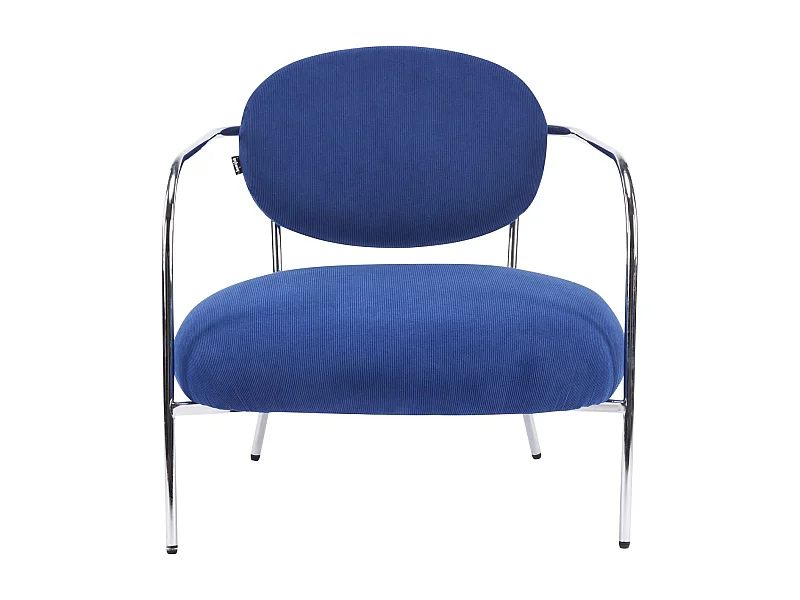 Fauteuil en velours côtelé bleu électrique et piètement chromé - Léon