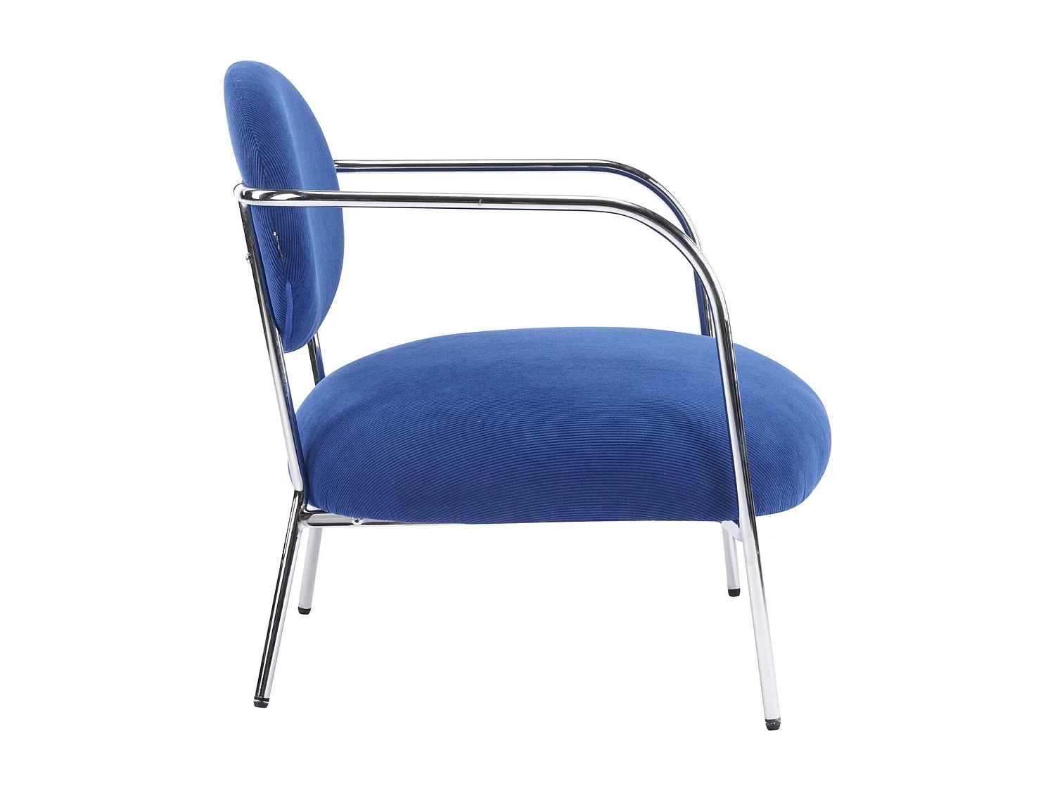 Fauteuil en velours côtelé bleu électrique et piètement chromé - Léon