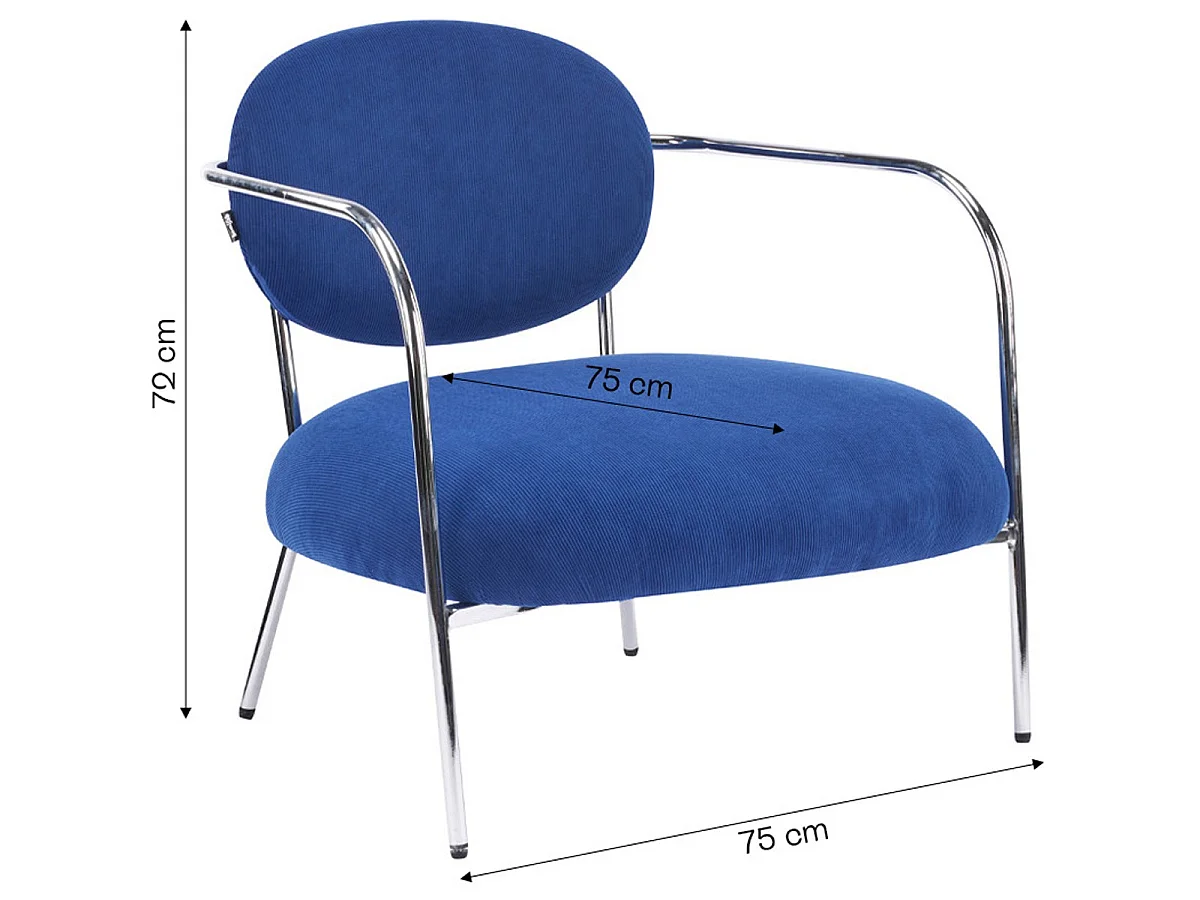 Fauteuil en velours côtelé bleu électrique et piètement chromé - Léon