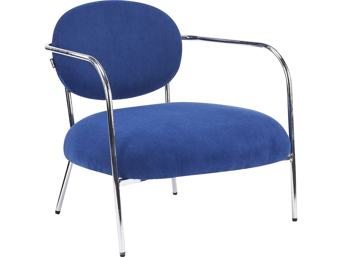 Fauteuil en velours côtelé bleu électrique et piètement chromé - Léon