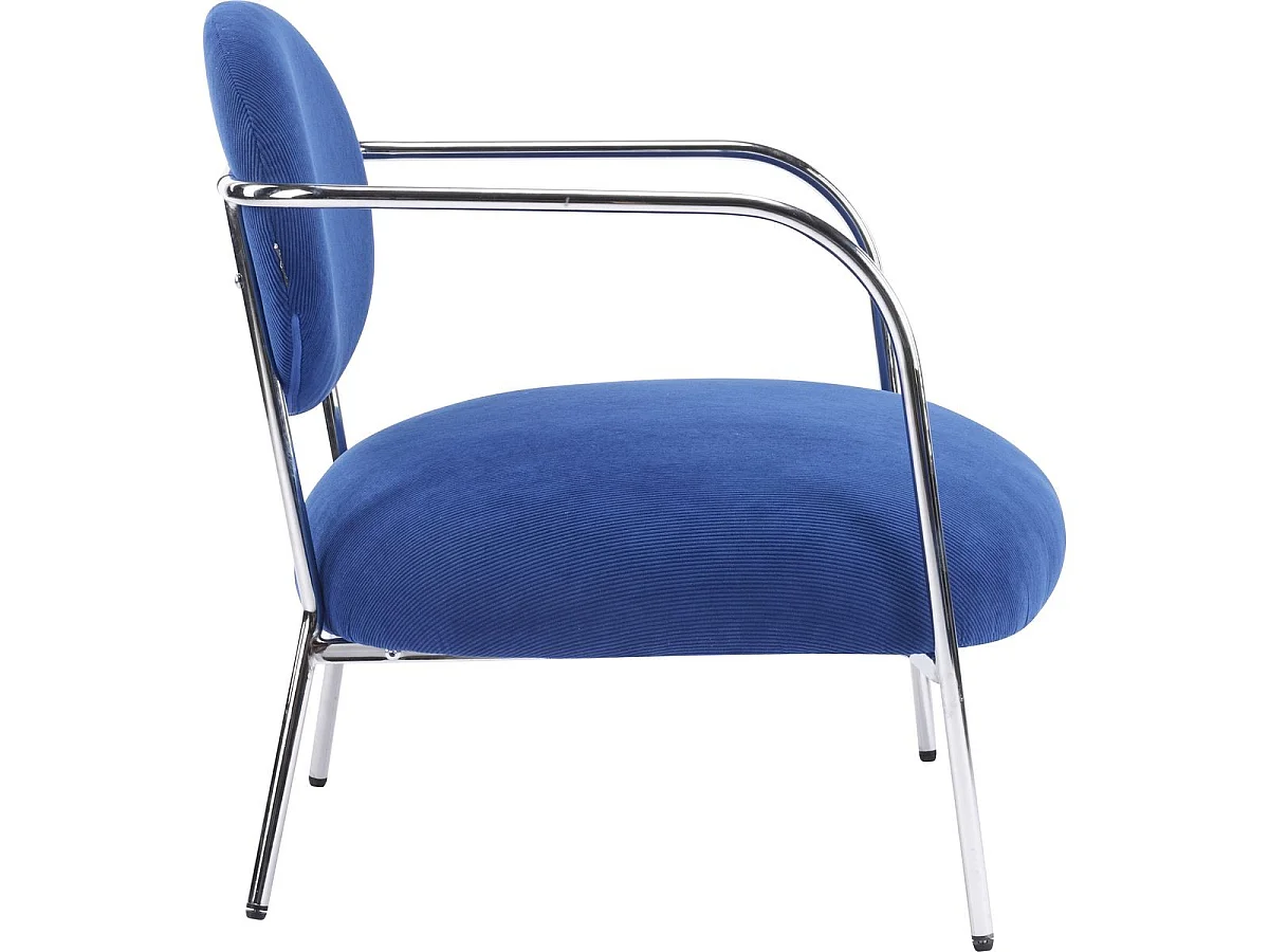 Fauteuil en velours côtelé bleu électrique et piètement chromé - Léon