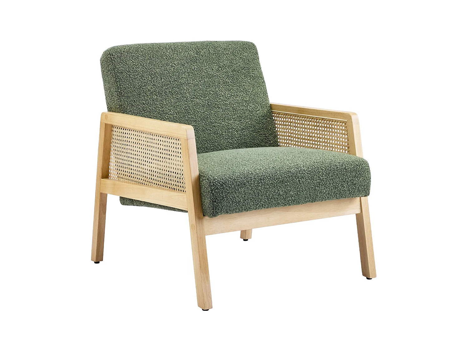 Fauteuil en cannage et tissu bouclé vert - Mani