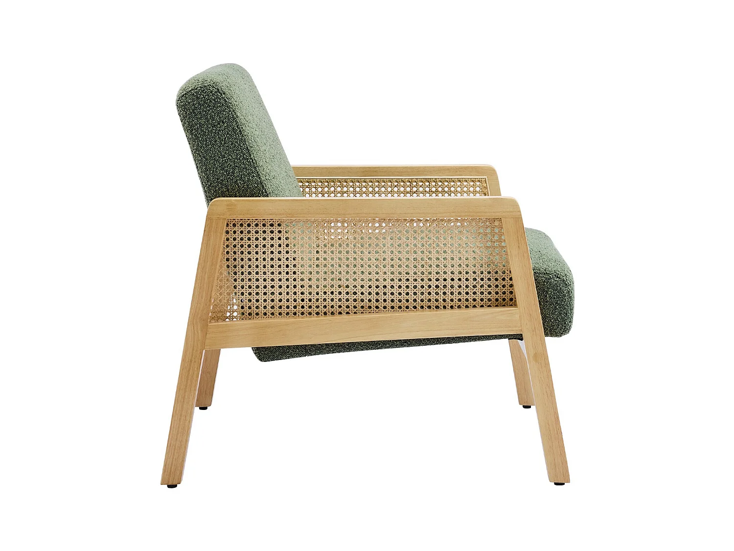 Fauteuil en cannage et tissu bouclé vert - Mani