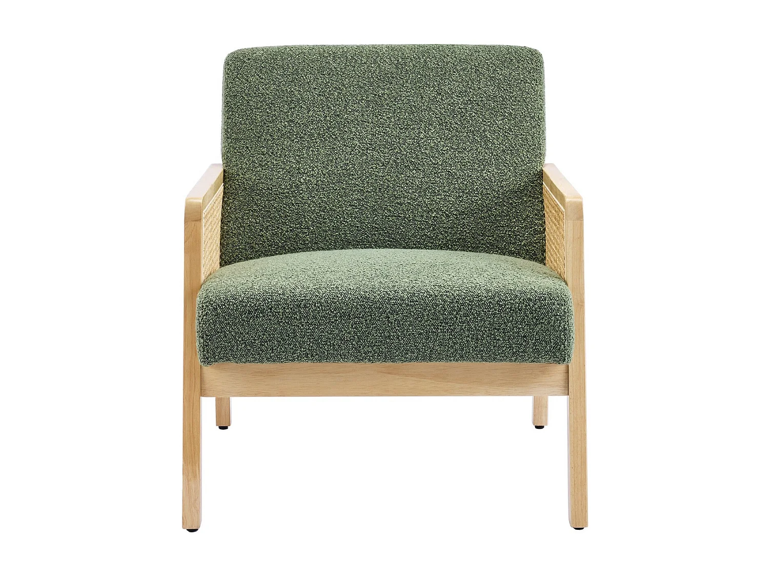 Fauteuil en cannage et tissu bouclé vert kaki - Mani