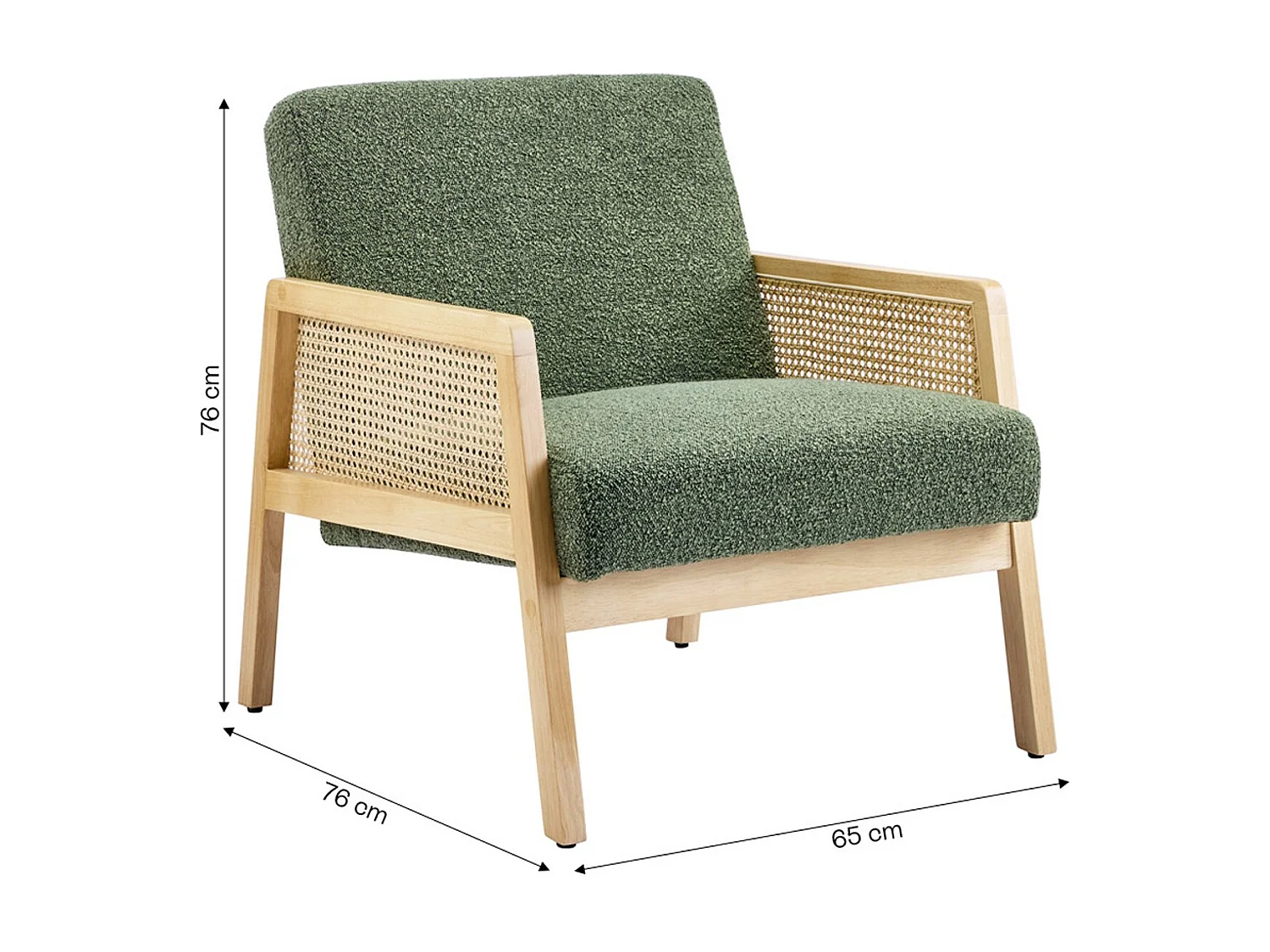 Fauteuil en cannage et tissu bouclé vert kaki - Mani