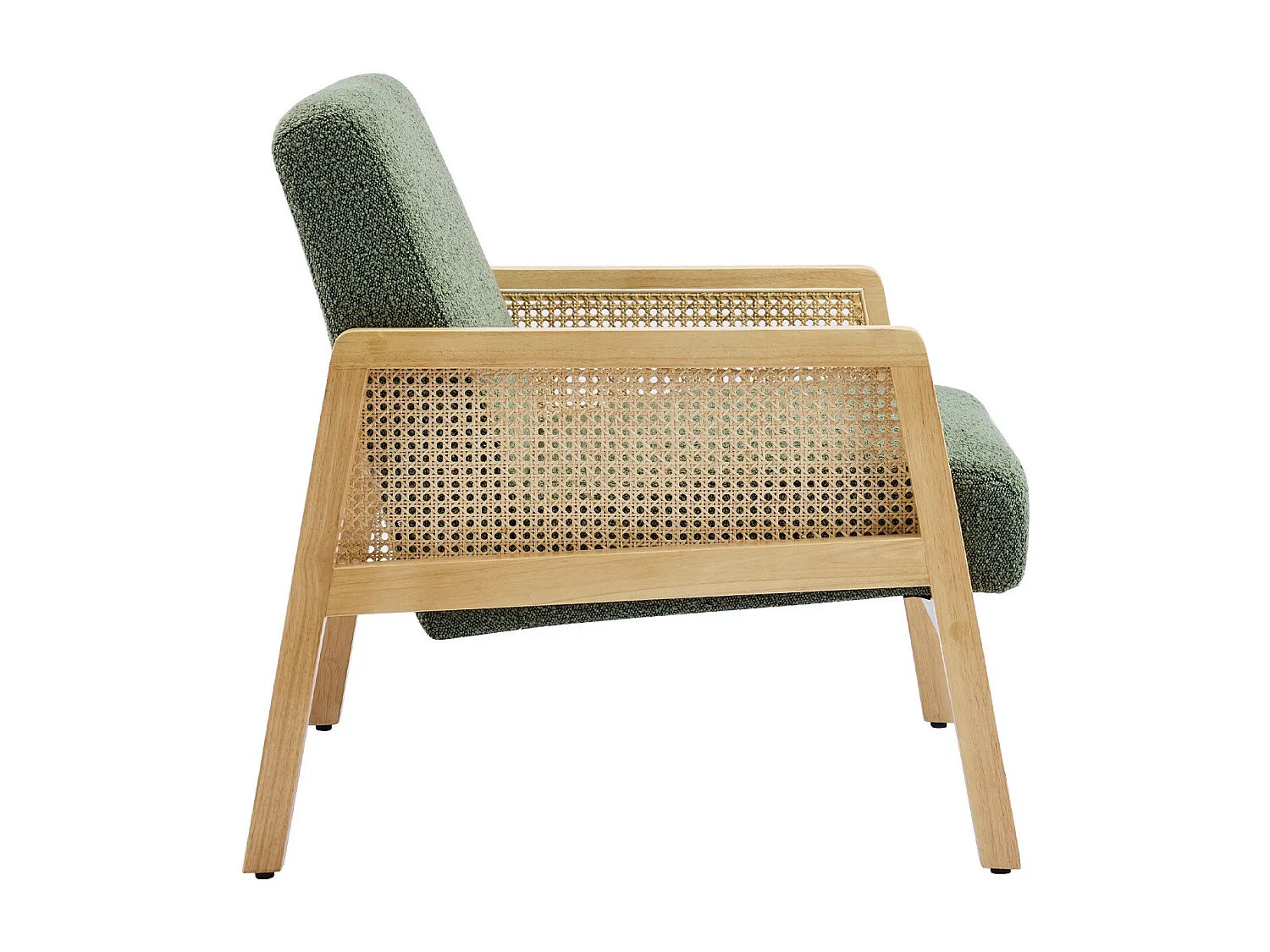 Fauteuil en cannage et tissu bouclé vert kaki - Mani