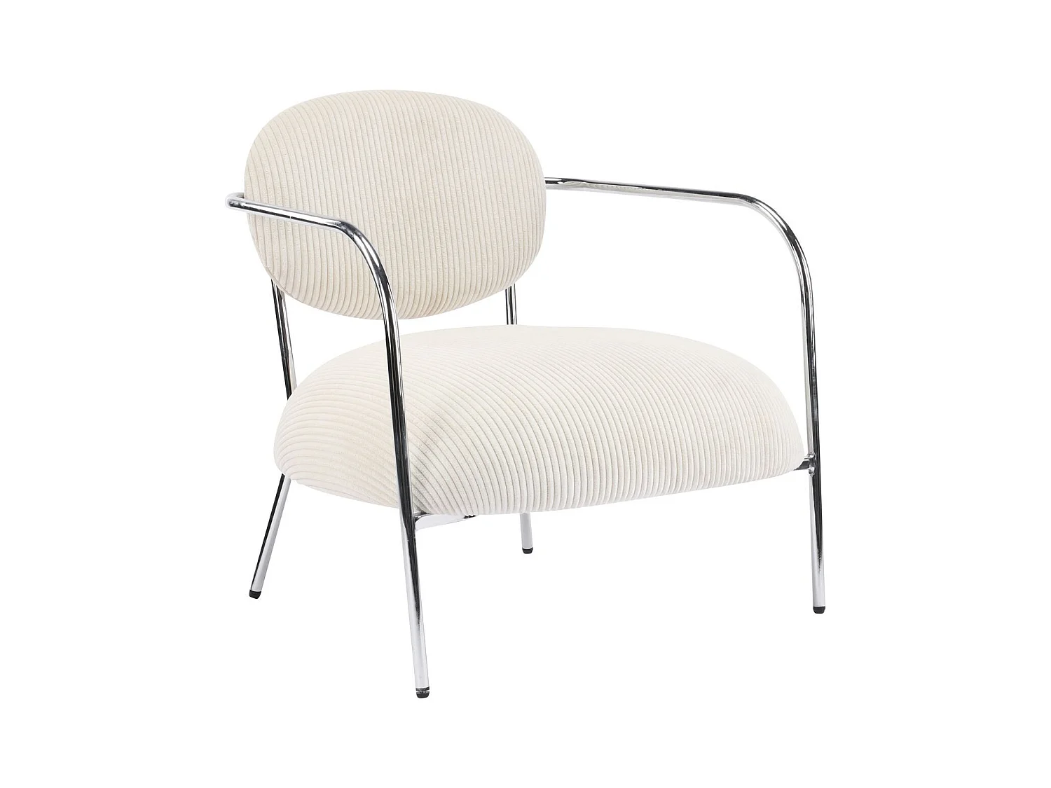 Fauteuil en velours cotelé beige et piètement chromé - Léon