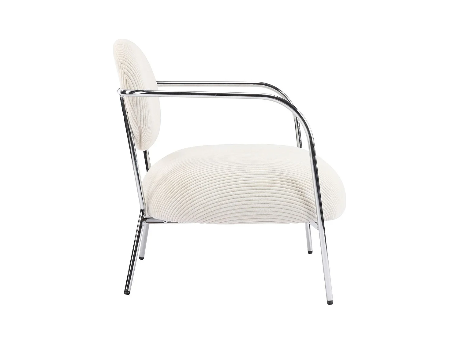 Fauteuil en velours cotelé beige et piètement chromé - Léon