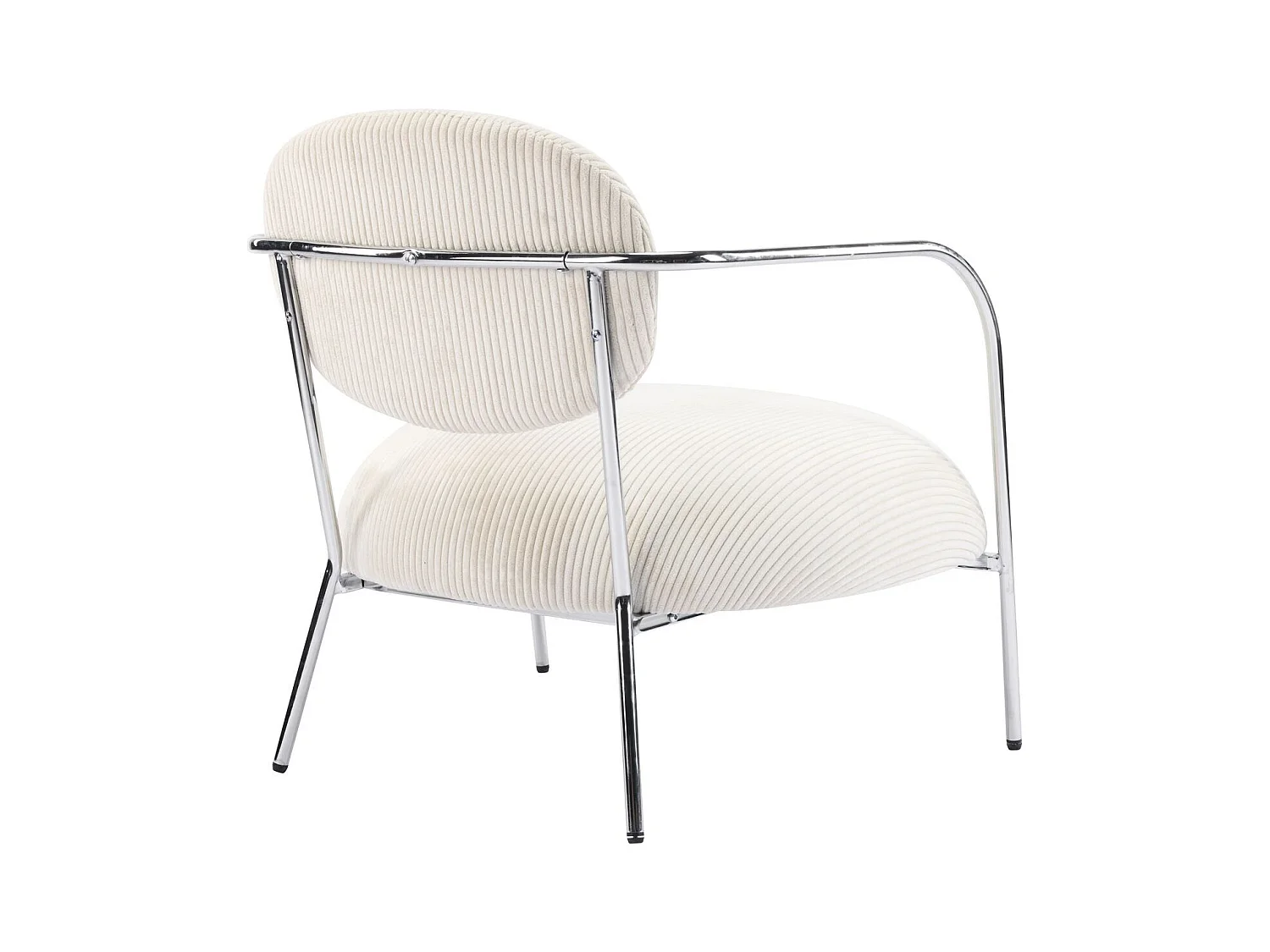 Fauteuil en velours cotelé beige et piètement chromé - Léon