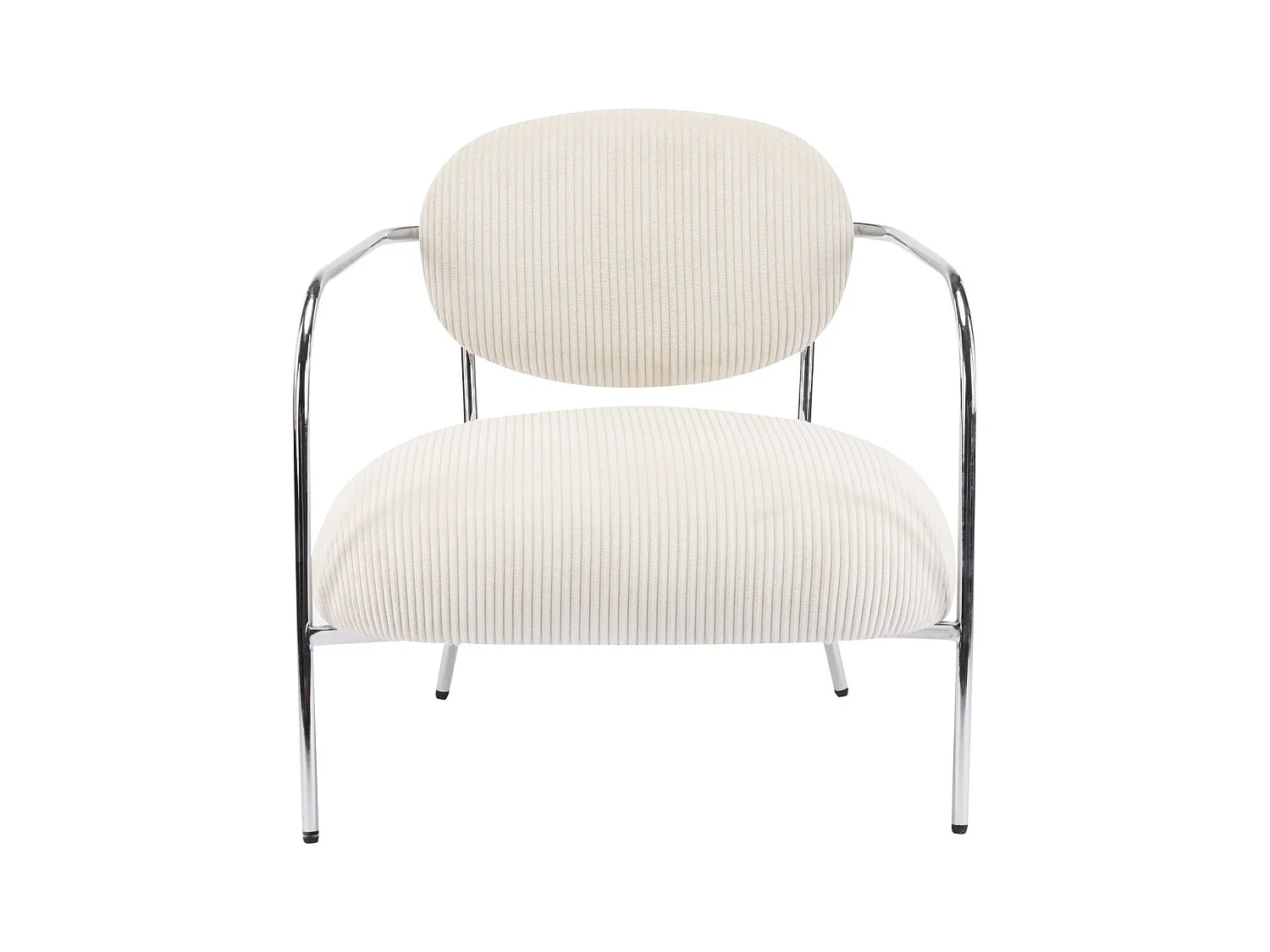 Fauteuil en velours cotelé beige et piètement chromé - Léon
