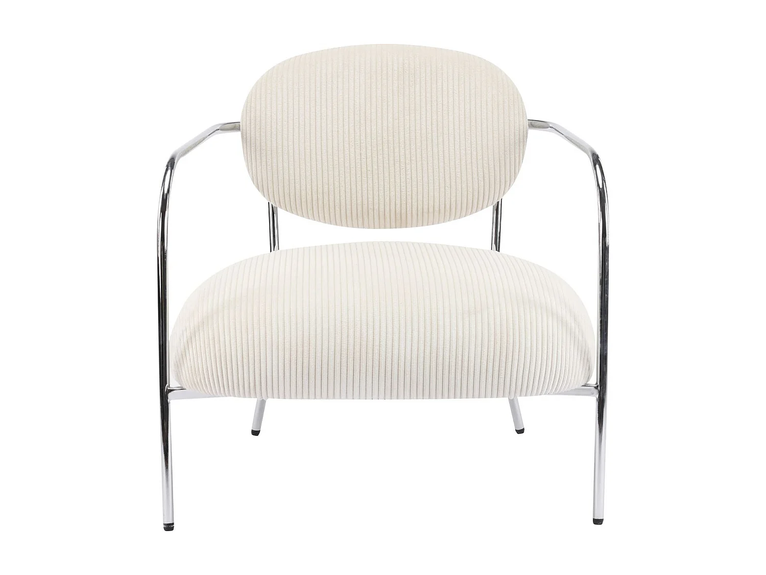 Fauteuil en velours cotelé beige et piètement chromé - Léon