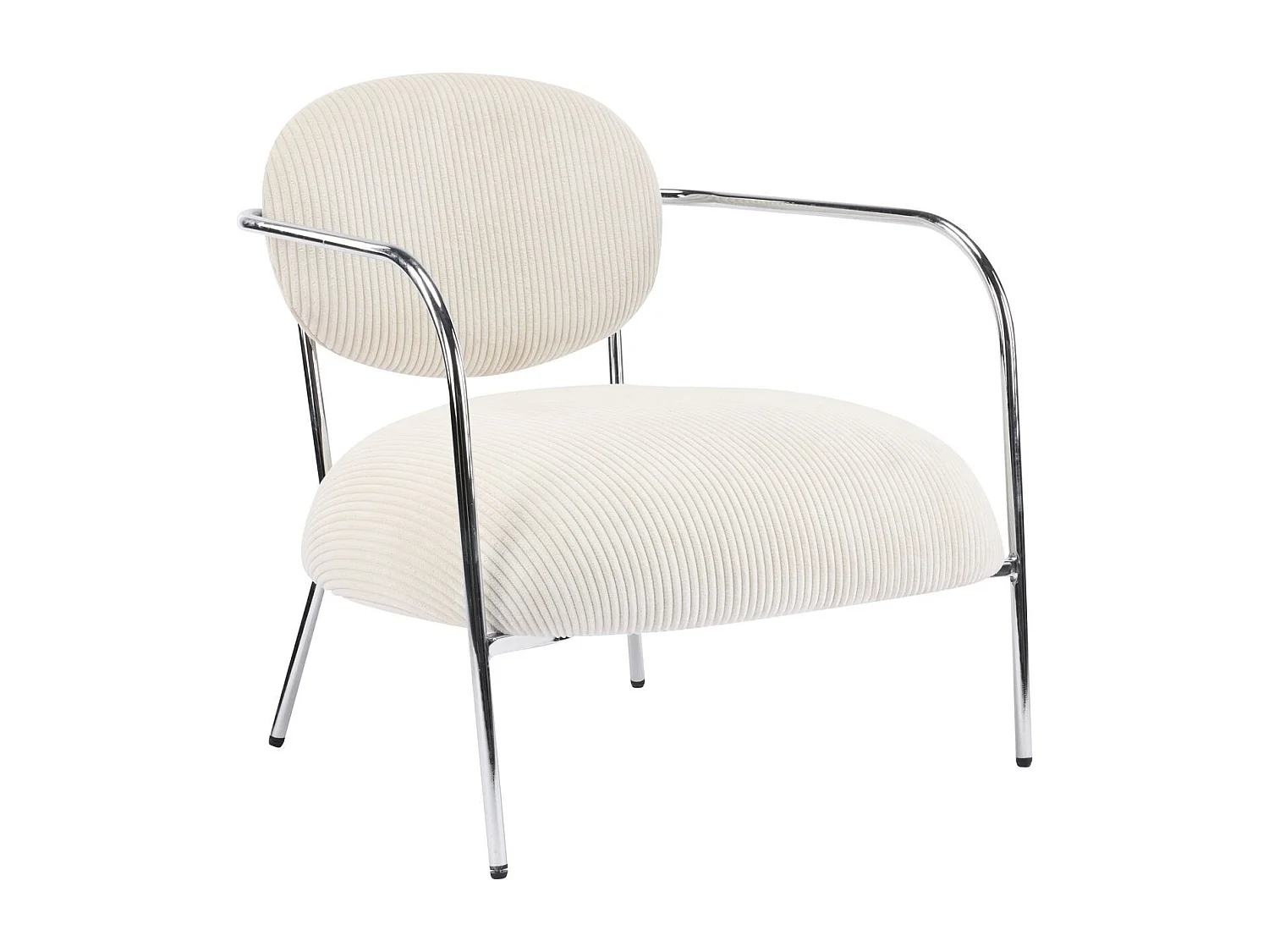 Fauteuil en velours cotelé beige et piètement chromé - Léon