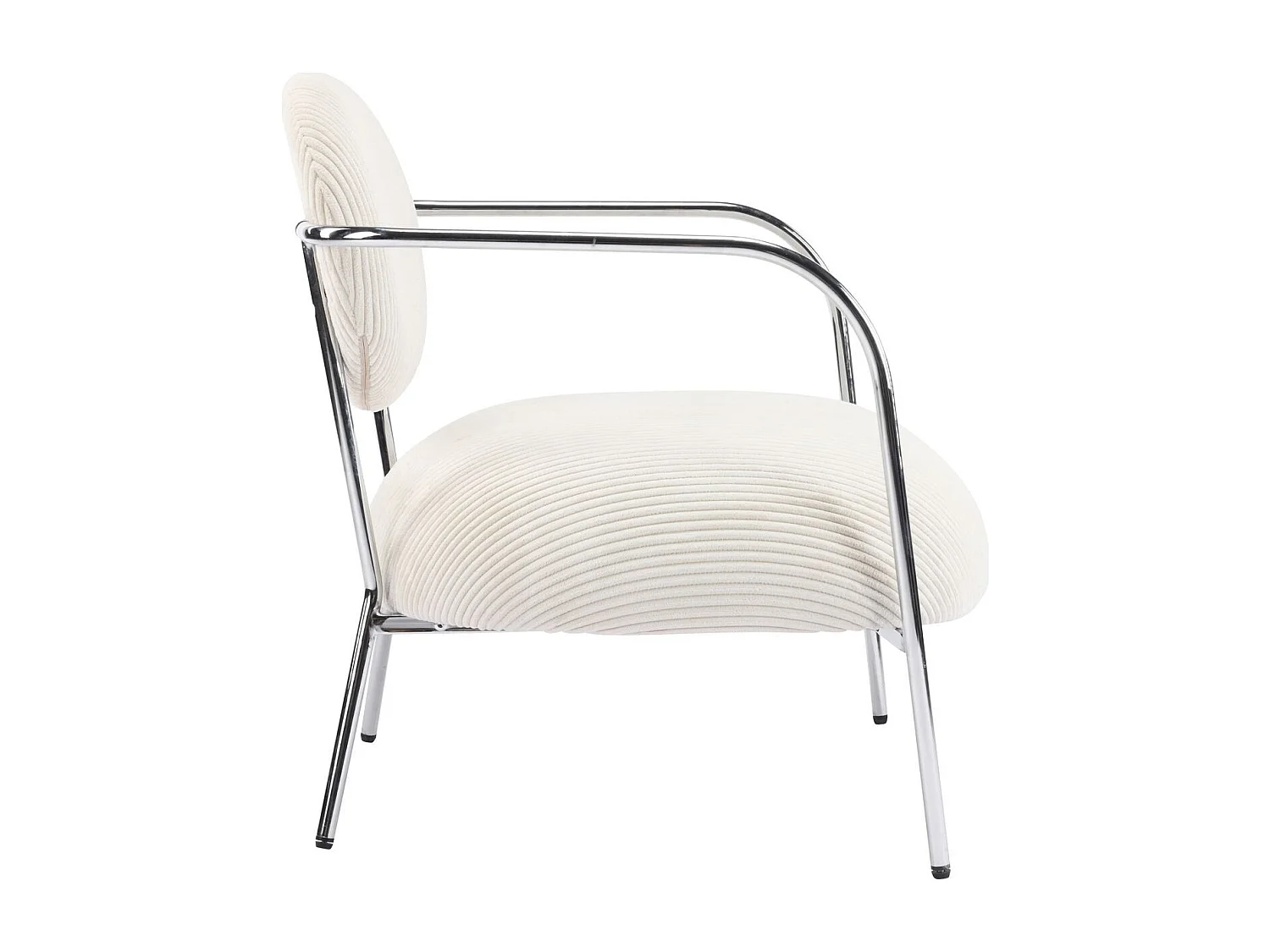 Fauteuil en velours cotelé beige et piètement chromé - Léon