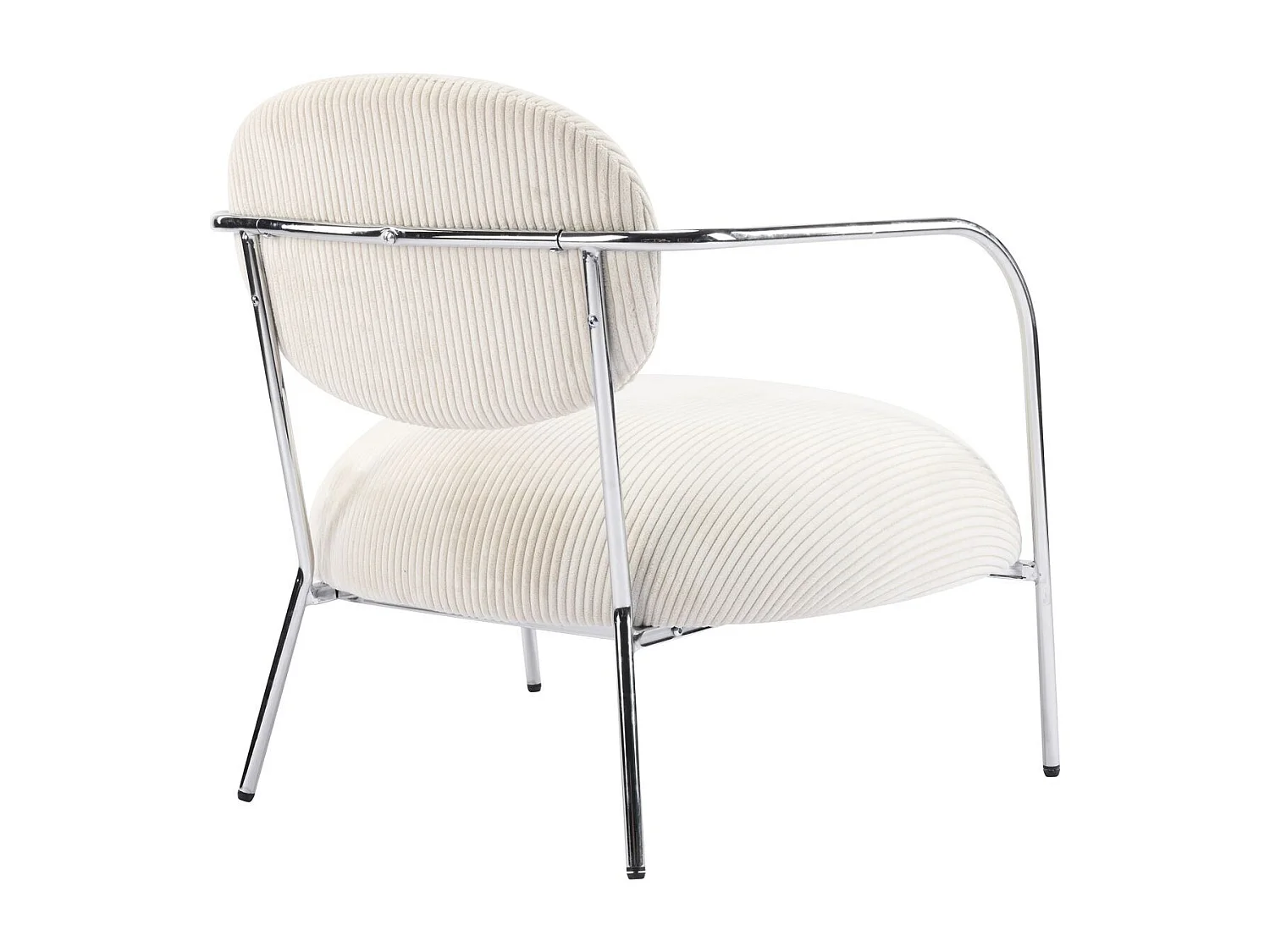 Fauteuil en velours cotelé beige et piètement chromé - Léon