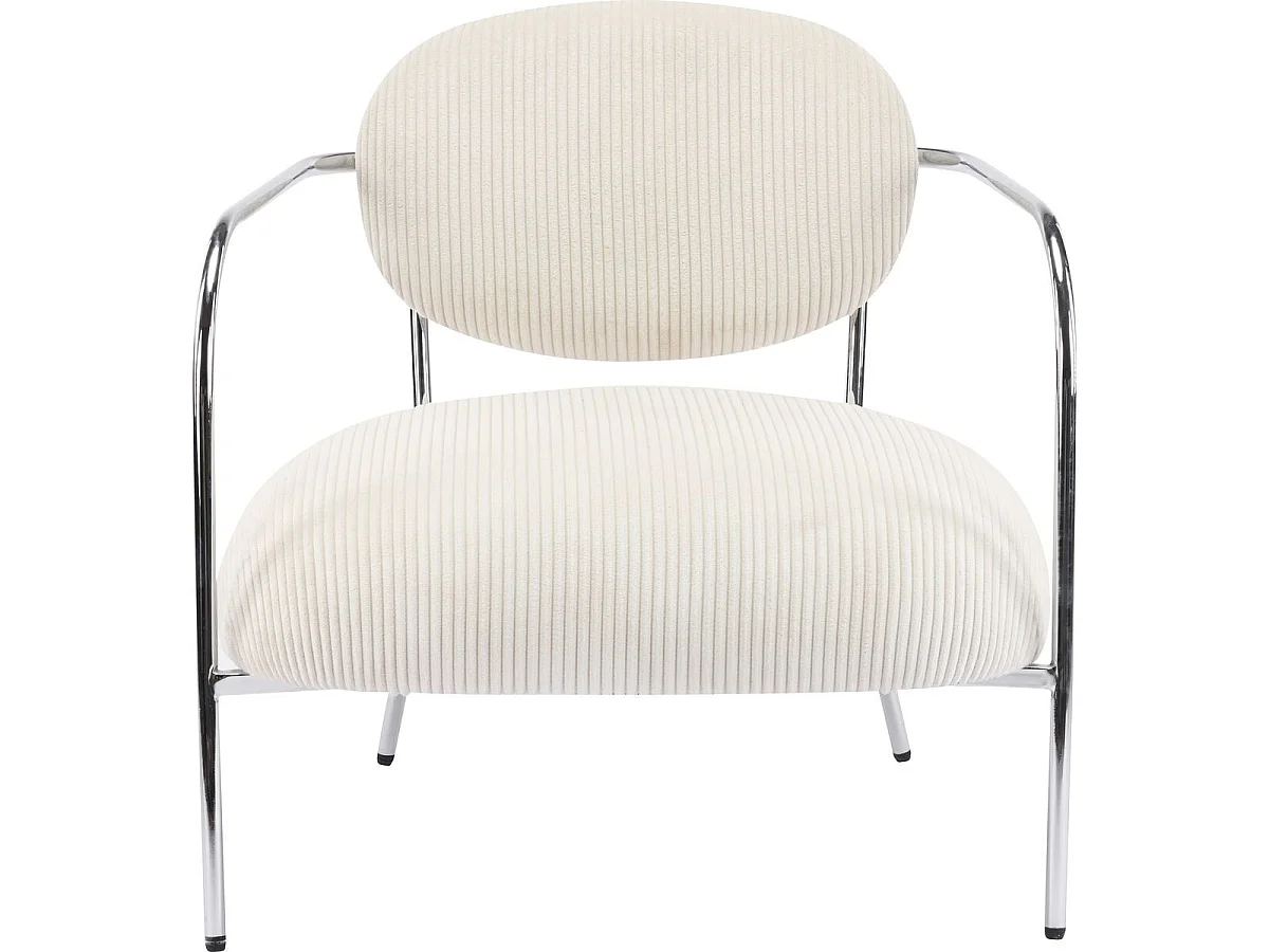 Fauteuil en velours cotelé beige et piètement chromé - Léon