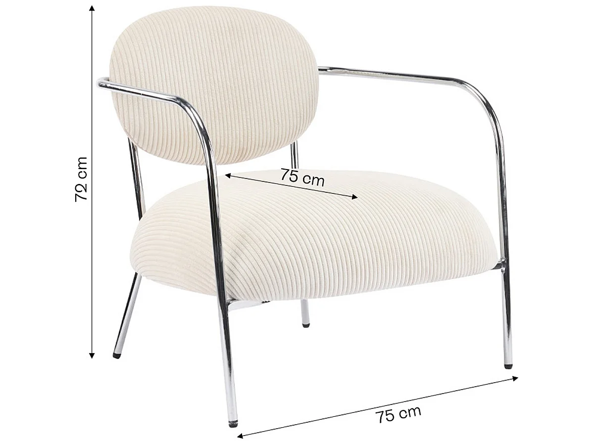 Fauteuil en velours cotelé beige et piètement chromé - Léon