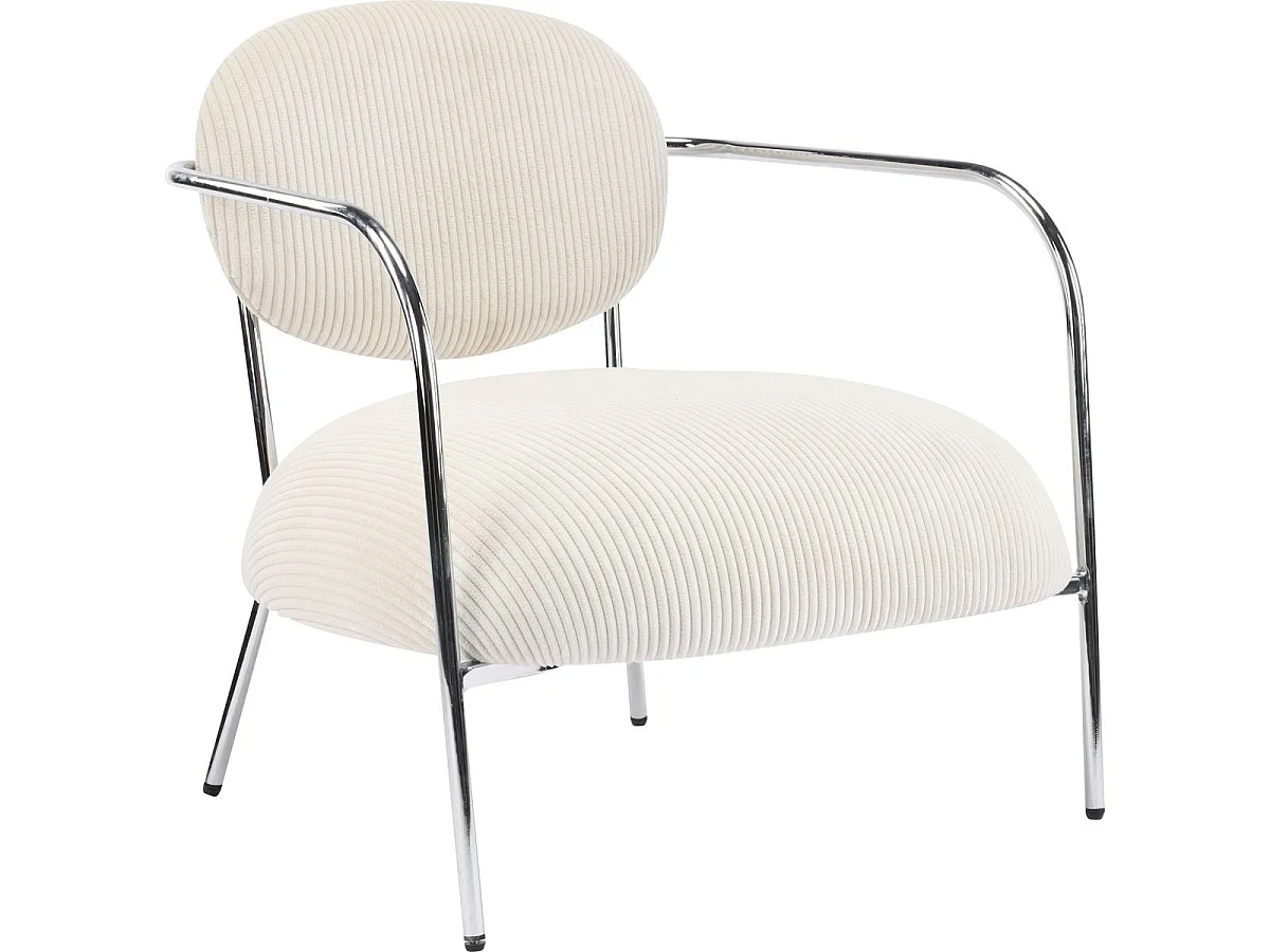 Fauteuil en velours cotelé beige et piètement chromé - Léon