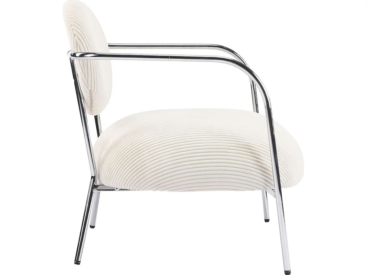 Fauteuil en velours cotelé beige et piètement chromé - Léon