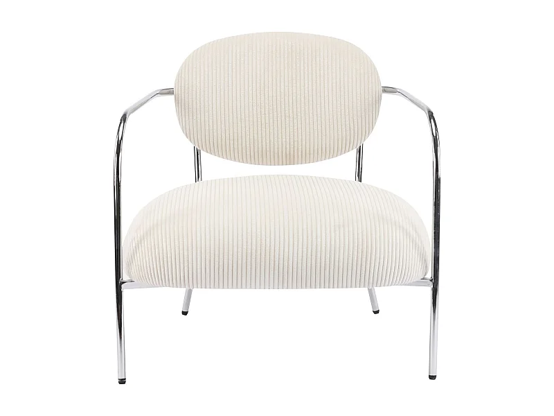 Fauteuil en velours cotelé beige et piètement chromé - Léon