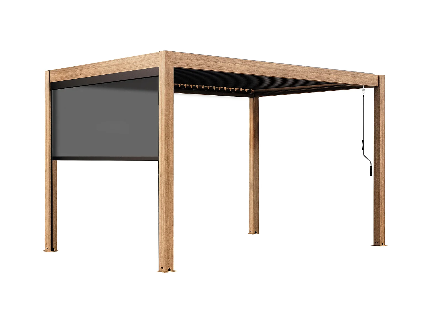 Pergola bioclimatique autoportée 3x4m et 1 store bois gris