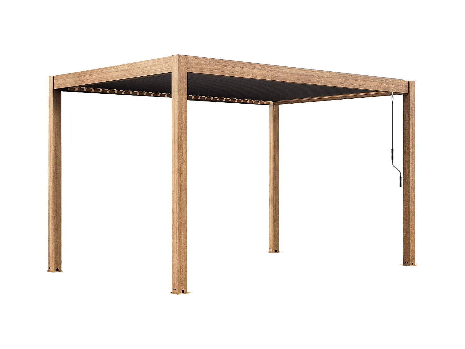 Pergola bioclimatique autoportée 3x4m et 1 store bois gris