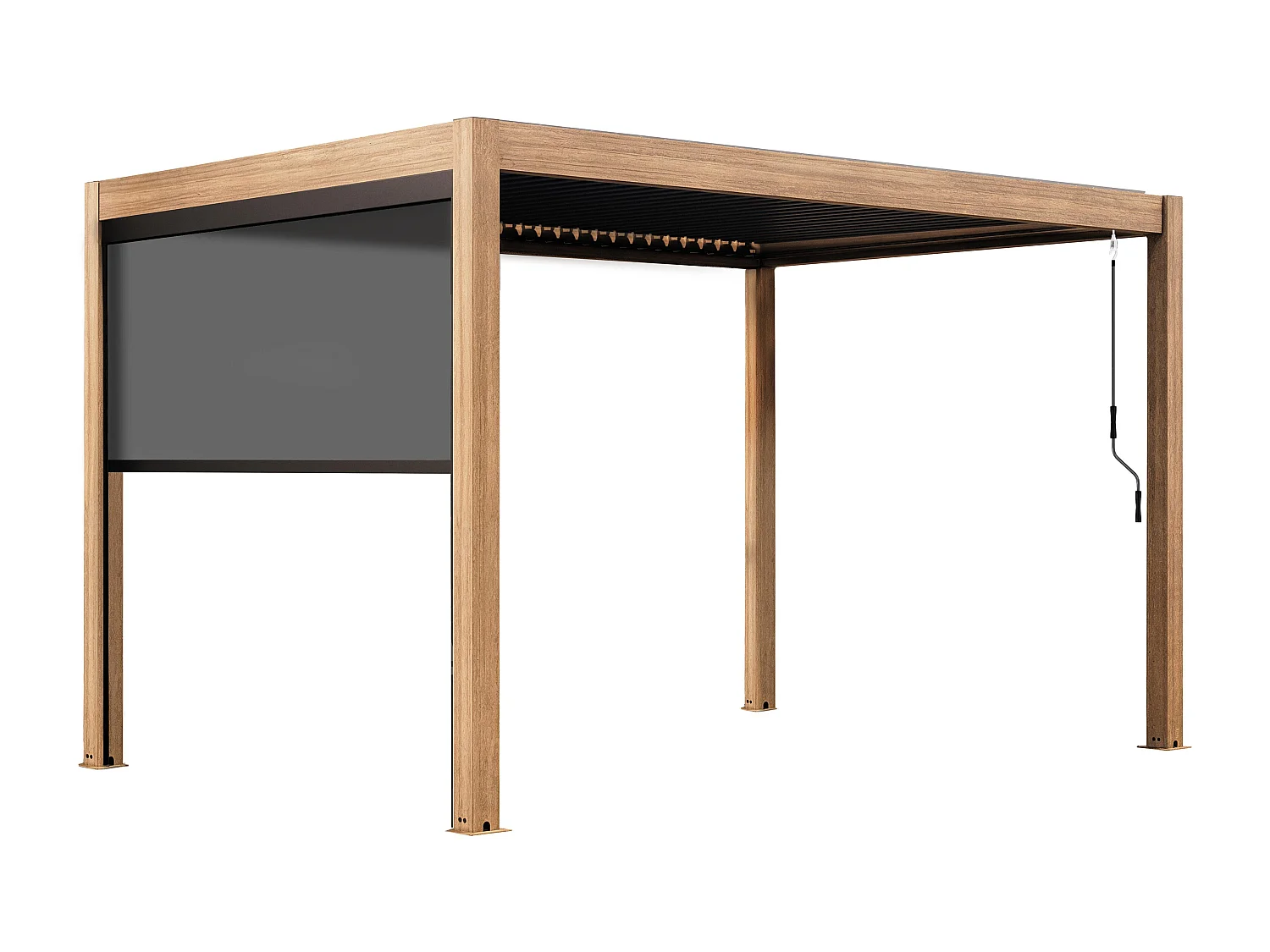 Pergola bioclimatique autoportée 3x4m et 1 store bois gris