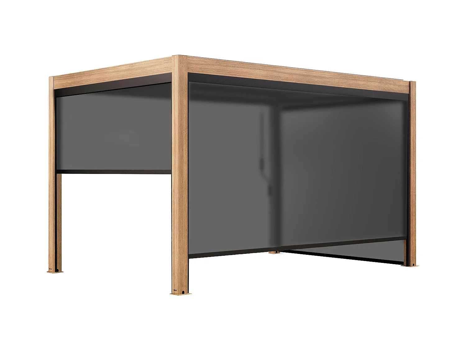 Pergola bioclimatique autoportée 3x4m et 2 stores bois gris