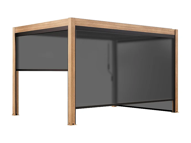 Pergola bioclimatique autoportée 3x4m et 2 stores bois gris