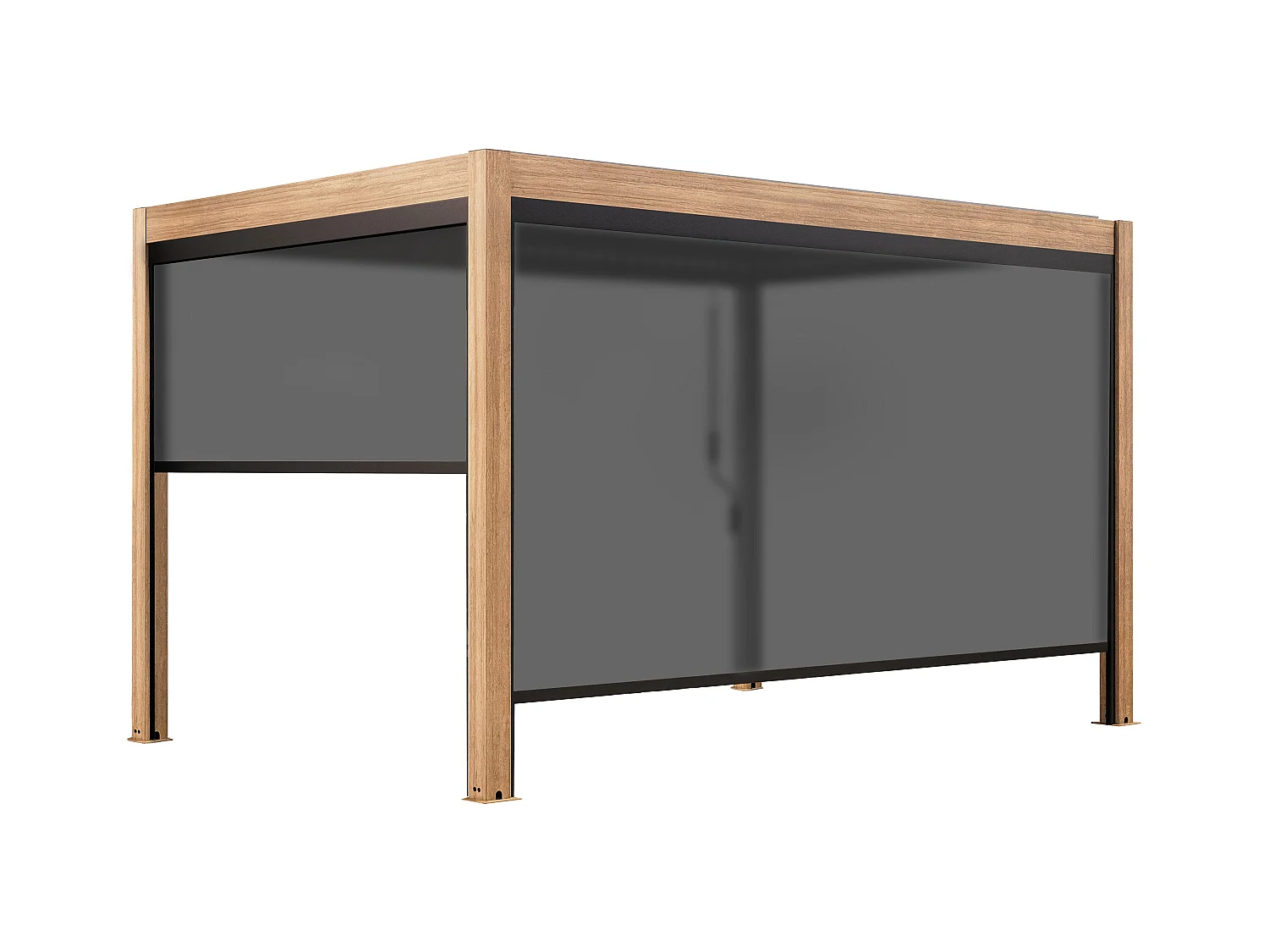 Pergola bioclimatique autoportée 3x4 m et 2 stores bois gris